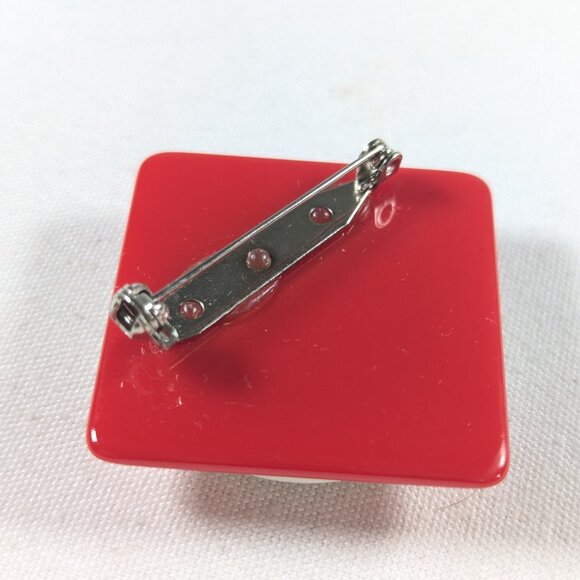 Chunky 1980s Nautical red stripe brooch and earring set - Picture 6 of 10